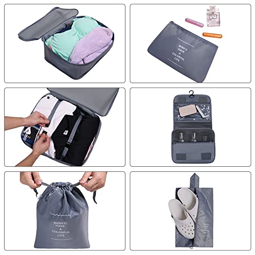 Image of OSDUE Packing Cubes for Suitcases, 8 PCS Travel Luggage Packing Organizers Waterproof Travel Essentials Bag Accessories, Clothes Shoes Cosmetics Toiletries Storage Bags, Gray