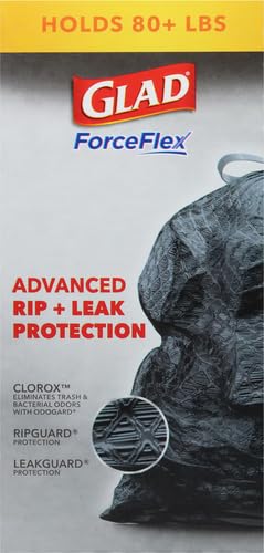 Image of Glad Large 30 Gallon Trash Bags, Clorox Mountain Air Heavy Duty Garbage Bags, Forceflex with Drawstring, 25 Count (Packaging May Vary) (Pack of 6)