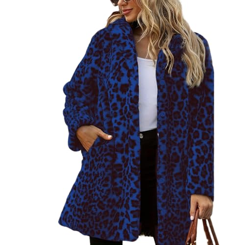 TOPONSKY Faux Fur Coats Winter Elegant Warm Lapel Bright Leopard Royal,XL