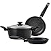 Fagor Vivant 424 Kochtopf Set Induktion 4-Teiliges Set 1 Kochtopf 24 cm, 1 Glasdeckel, 2 Bratpfannen Geschmiedetes Aluminium, Dicke 3mm, Antihaft ohne PFOA, Geeignet für Alle Herdarten, Glaskeramik