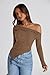 PRETTYGARDEN Women's Spring Long Sleeve Y2K Crop Top Trendy Off Shoulder Asymmetrical Fitted Knit Tee Shirts Going Out Tops (Brown,Medium)