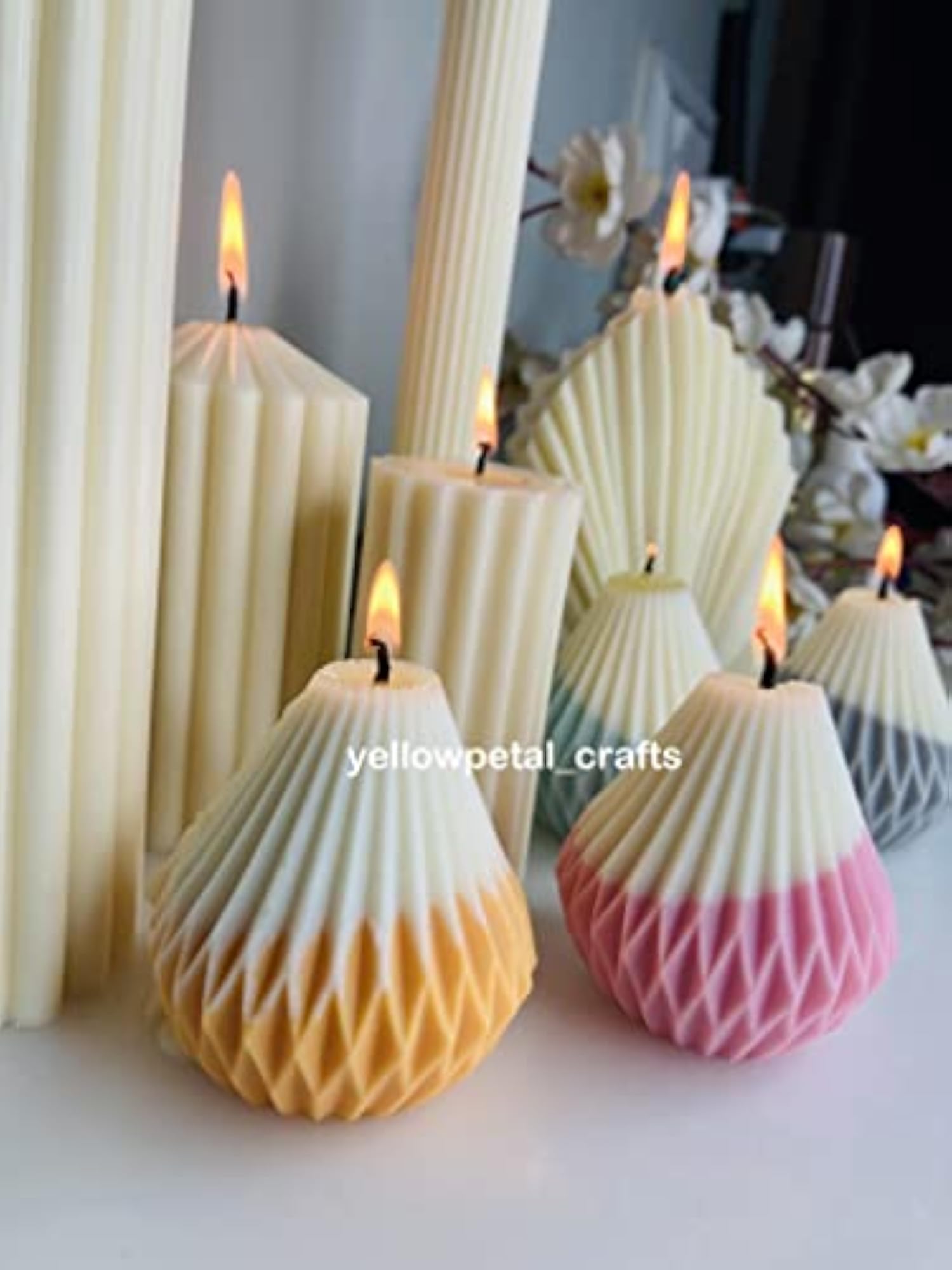 Ribbed Pear Candle, Pink & Blue Color, Strawberry & Fresh Water Scented