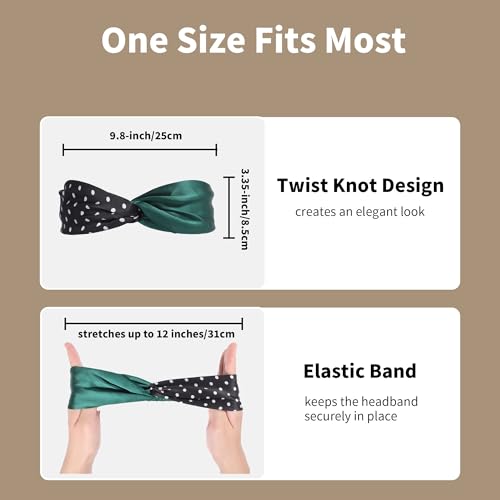 Image of ZLYC Mulberry Silk Headband for Women's Hair, Polka Dots and Dark Green | smooth luxury real silk, stretch elastic no slip fit, makeup spa skincare use, travel daily wear,boho fashion hair accessory