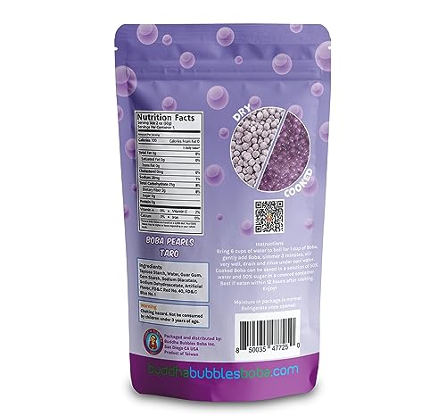 Premium TARO Boba Tea Real Tapioca Pearls Ready in 3 Minutes by Buddha Bubbles Boba (Taro)