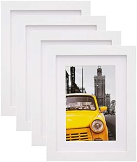EGOFINE A3 Photo Frames White Set of 3 - Solid Wood Frames with Acrylic Glass Front and Two Mats for Wall Mounting