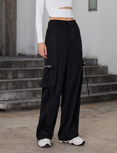 BMJL Womens Cargo Pants High Waisted Parachute Pants Y2k Baggy Wide Leg Streetwear with Pockets3
