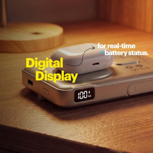 Image of Stuffcool Click+ 10000mAh Magnetic Wireless Power Bank with Built-in Stand, Up to 15W Magnetic Wireless Charging, 20W PD Fast Charging, Digital Battery Display, BIS Certified, Made in India (Titanium)