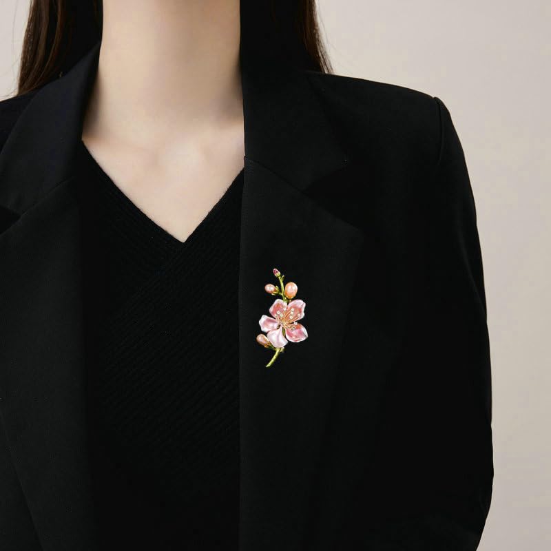 Image of 14K Gold Graceful Vintage Chinese Style Brooch Pin for Women, Freshwater Pearl Magnolia Flower Pink /White Pin, Ideal for Traditional Events, Women's Brooches & Pins