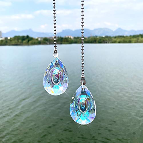 Image of 2 PCS Crystal AB Coating Ceiling Fan Pull Chain Extender Prisms Drop Gifts