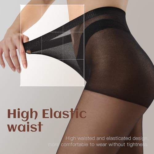3 Pairs pantyhose for women，20 Denier High Waist sheer tights3