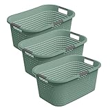 Rotho Country 3er-Set Wäschekorb 40l, Kunststoff (PP) BPA-frei, türkis, 40l (58.0 x 38.9 x 25.1 cm)