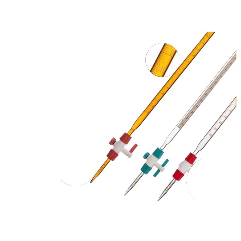 Bürette aus Borosilikatglas Klasse B mit PTFE-Hahn - Für Labortitration, 10ml bis 100ml, Klar/Bernstein/Schellbach(100mL Transparent PTFE)