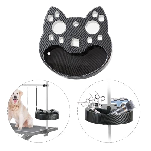 Image of Pet Grooming Organizer for Scissors Brushes and Tools Holder - Portable Rotatable Dog Grooming Table and Arm Stand Tools(Carbon Fiber Cat Head)