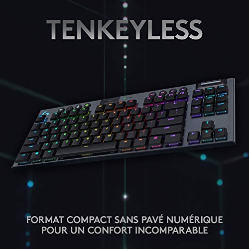 915 TKL Tenkeyless LIGHTSPEED Tastiera Gamer Meccanica, Switch ultra piatto GL Clicky, RGB LIGHTSYNC, Design elegante e sottile, 40+ ore di gioco, AZERTY francese - Nero - Tastiera gaming - Immagine 4