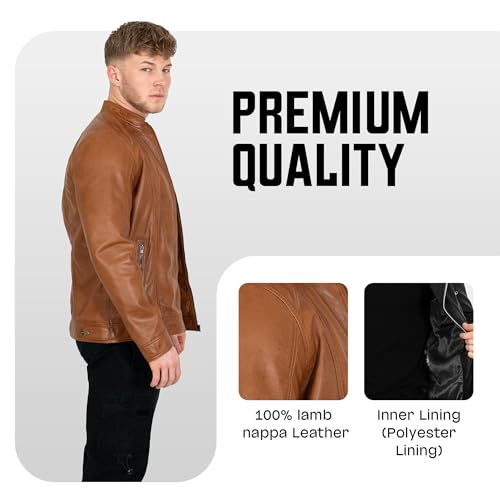 BRICK LANE Stand Collar Leather Jacket for Men | Timeless Design - Genuine Lamb Nappa Leather Cafe Racer Jacket4