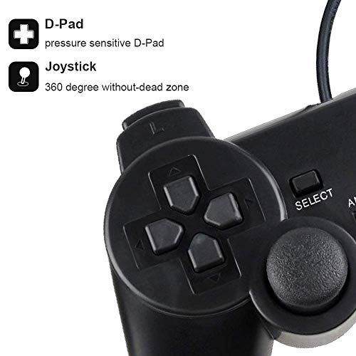 PS2 Wired Controller, Double Shock Dual Vibration Twin Shock Gamepad for Sony Playstation 2, Black - Thumbnail 3