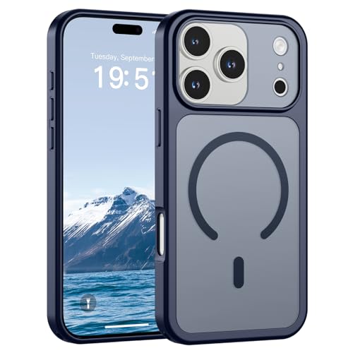 Image of SUPFINE Magnetic for iPhone 17 Pro Case Navy Blue | (Compatible with MagSafe)(Military Grade Drop Protection)(Camera Protection)Translucent Matte Phone Cover