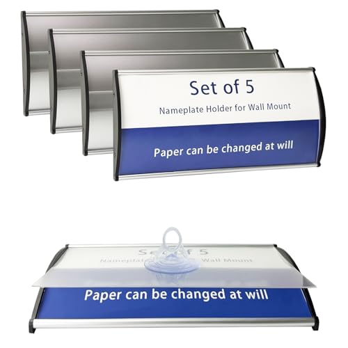 SINKAA Set of 5 Curved Name Plate Holder for Wall or Door 8" x 4", Silver