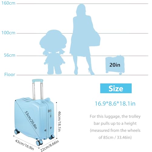 Mala infantil de 50,8 cm com rodas giratórias duplas fofas e leves para bagagem de mão com trava de