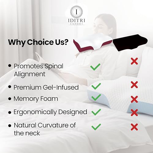 Image of Rebound Memory Foam Pillow for Neck Support, 48x30x9 cm Ergonomic Cervical Contour, Breathable Skin Friendly Fabric, Orthopedic Bedding for Stiff Shoulders and Snoring Comfort Aid,Maroon