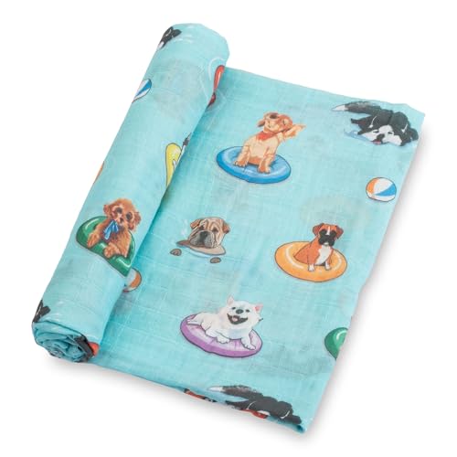 Image of LollyBanks Baby Blankets, 100% Muslin Cotton Swaddle Blanket for Boys and Girls, Soft and Large 47 x 47 Inches Newborn Swaddle, Breathable Baby Receiving Blankets, Registry (Swimming Dogs Print)