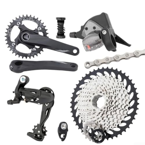HEIBTENY Grupo de bicicleta de montaña de 10 velocidades con bielas huecas 32T/34T/36T y casete 42T, kit de transmisión de aluminio para cambios precisos en terrenos difíciles (plato 34T)