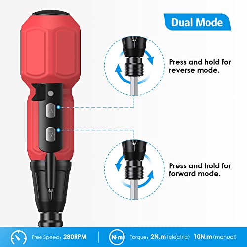 Amir Cordless Screwdriver, Rechargeable Electric Screwdriver Sets, Portable Automatic Home Repair Tool Kit With Usb Cable And Led Lights, Red #TOP3