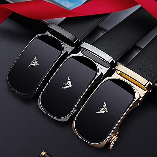 Image of Mens Leather Ratchet Dress Belt for men Automatic Buckle with Gift Box