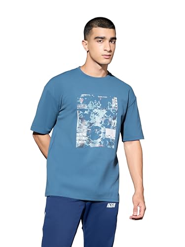 Image of TECHNOSPORT Men's Oversized Fit Half Sleeve Crew Neck T-Shirt, ELASTO Plus Quick Dry Moisture Wicking Stretchable Sports Gym and Casual Wear
