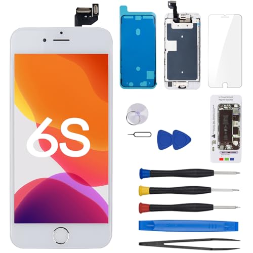CYKJGS for iPhone 6S Screen Replacement White 4.7 inch with Home Button 3D Touch Digitizer LCD Display Full Assembly Fix Kit Front Camera Proximity Sensor Ear Speaker Repair Tools A1633 A1688 A1700
