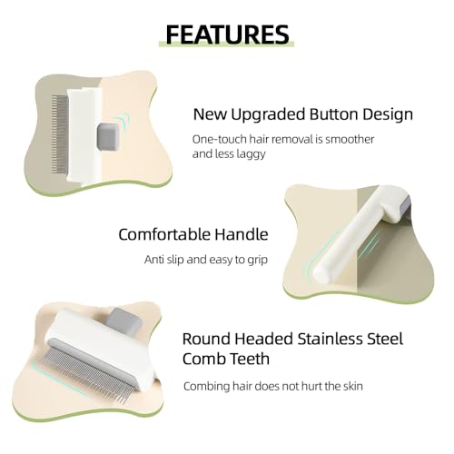 Image of Marchul Cat Comb, Self-Cleaning Hair Remover Flea Comb for Long & Short Hair Pets, Cat Grooming Brush with Release Button & Metal Round Teeth for Massage, Shedding Tangles & Removal Loose Hairs
