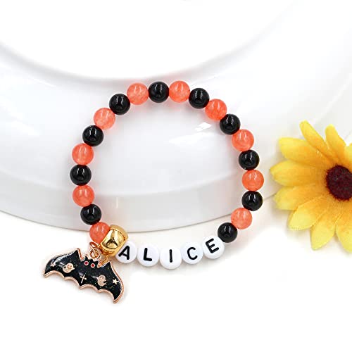 Image of Uloveido Black Orange Jade Charms Halloween Bracelets All Saints' Gift - DIY Customized Name Beaded Bracelet