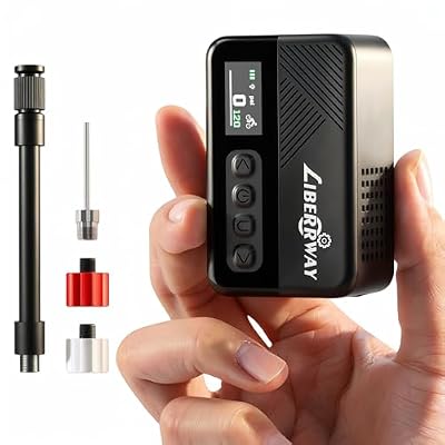 LIBERRWAY Mini Bike Tire Pump, 120 PSI Bicycle Pump with Guage, ±1 PSI Accuracy Auto-Stop Portable Electric Bike Air Pump with Presta and Schrader Valve for Mountain Bike, Road Bike, Motorcycle,Ball