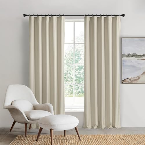 Sherwood Home Orlando 100% Blockout Multi Header Curtain Set - 225 x 223cm Twin Pack Blackout Curtains Thermal Insulated & Room Darkening Versatile Hanging Curtain Panel for Window & Drapes - Sand