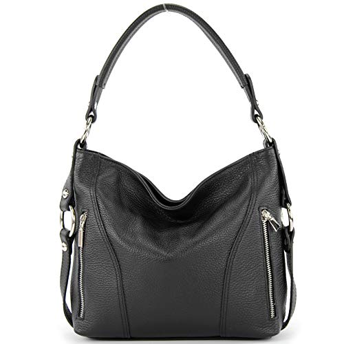 modamoda de T202 Damen Leder Henkeltasche Schultertasche handmade in Italy, Farbe:Schwarz
