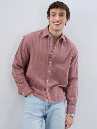 VASTRADO Dusty Peach Striped Boxy Crop Shirt - Image 3