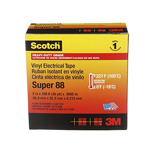 Scotch Vinyl Electrical Tape Super 88, 2 In X 36 Yd, Black, 1 Roll, Premium Grade, Rubber Resin Adhesive, Pvc Backing, All-Season Heavy Duty Electric Tape #TOP1