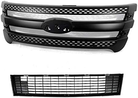 AutoModed Front Upper Snap-On Overlay & Lower Grill Grille Compatible with 2011 2015 Ford Explorer| Matte Black ABS | by AutoModed