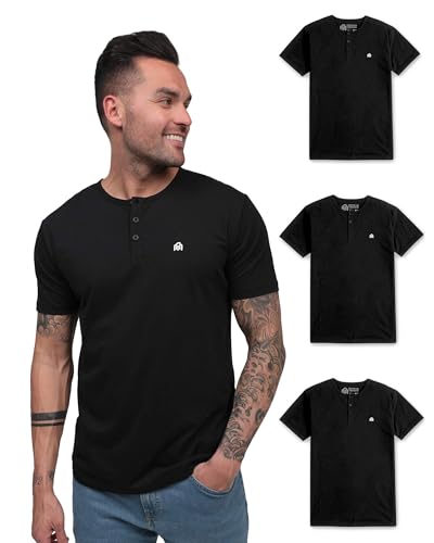 T-shirt Henley homme manches courtes col boutonné ajusté S-4XL