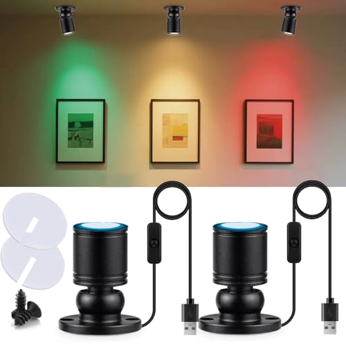 INKECI USB Powered Mini Spotlights for Displays 2-Pack – 5V Small LED Spot Lights Indoor, 7 Color Options, Compact USB Spotlight for Display Cases, Shelves, Cabinets, and Artwork (2PACK Blue Light)