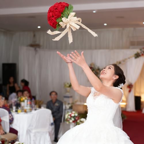 Ramo de boda artificial de tela para un recuerdo inolvidable rosa rojo 5