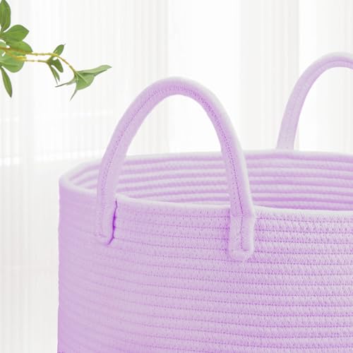 Image of Large Cotton Rope Laundry Hamper for Clothes 65L, Purple