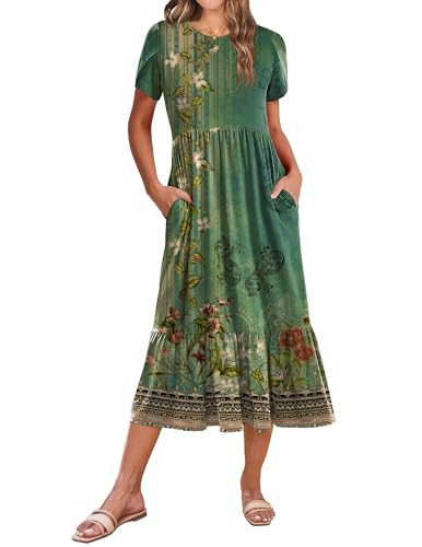 Image of Zeagoo Women Summer Midi A Line Dress Short Sleeve Casual Flowy Tiered Beach Long Sundress with Pockets 2026 Vacation Travel