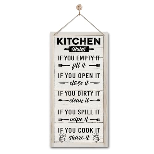 Wood Hanging Wall Plaque, Casual Farmhouse Kitchen Rules Rustic Cooking Entryway Plaque, Printed Wood, Kitchen Wall Decor, Home Baker Household Gift