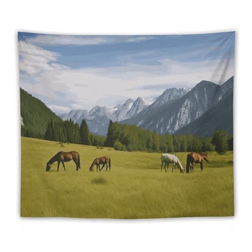 Tapiz de pared impreso con caballos decorativos FCTVSKLN para salón o fondo textil