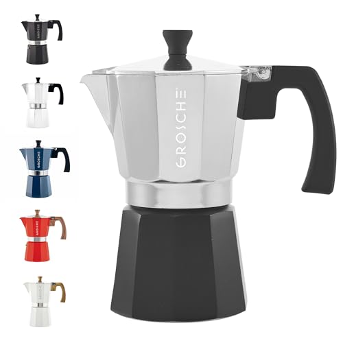 Image of GROSCHE Milano Stovetop Espresso Maker Moka Pot Cuban Coffee Maker Stovetop Coffee Maker Moka Italian Greca Brewer Percolator | 6 Espresso Cup, Tuxedo
