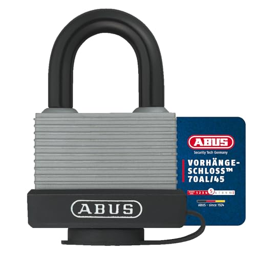 ABUS Cadenas 70AL/45 en aluminium massif - résistant aux intempéries - avec capuchon de protection et gaine plastique - niveau de sécurité ABUS 5 - argenté