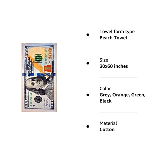 New 100 Dollar Bill Velour Brazilian Beach Towel 30X60 Inches #TOP4