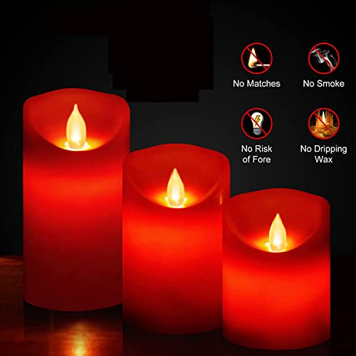 Image of Flameless Battery Operated LED Candles, Remote Control Electric Realistic Candles Flickering Real Wax 4 /5 /6 Inch 3PACK with 2 /4 /6 /8 Hour Timer for Home Decor Holidays Party (Red)