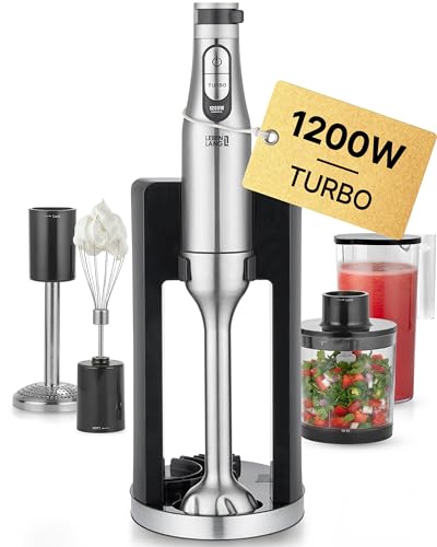 LEBENLANG Premium 1200W Stabmixer Set - Inkl. 5x Zubehör & Spritzschutz I Stufenlos verstellbar & Turbo I Elektrische Hand Blender Pürierstab Edelstahl Zauberstab Mixer Mixstab Purierstabmixer Stab